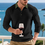 Herren Langarm Poloshirt mit strukturiertem Design und kontrastierendem Stehkragen R&B