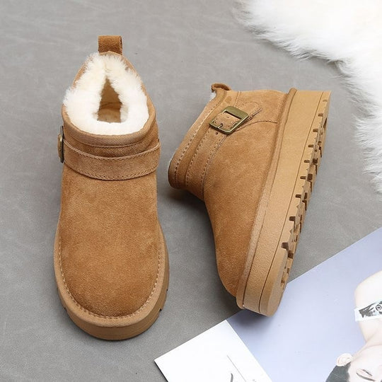 Damen kuschelige Stiefeletten mit weichem Futter und modischer Schnalle R&B