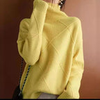 Damen hochwertiger Strickpullover mit stehendem Kragen und extravagantem Rautenmuster R&B