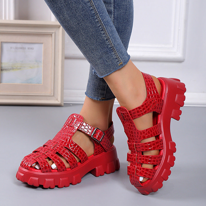 Damen Plateau-Sandalen mit trendigem Riemendesign und stabiler Gummisohle R&B