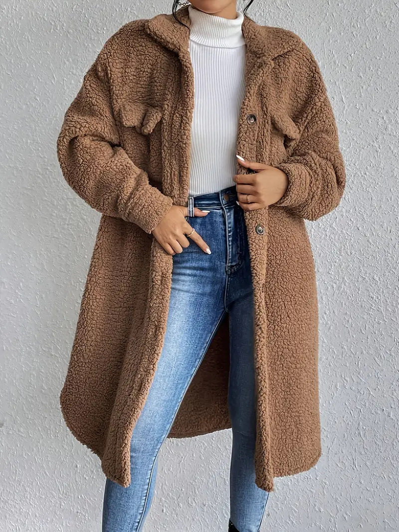Damen Weiche und gemütliche Teddyjacke im Long-Format R&B