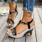 Damen Wedgesandalen mit floralem Detail R&B