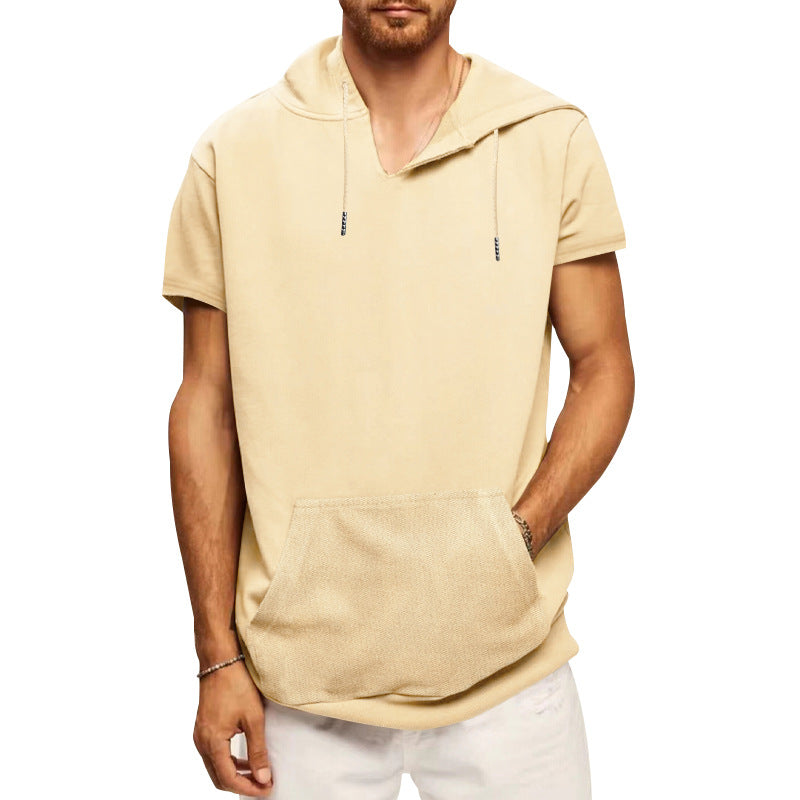 Herren nan lässiges kurzärmeliges Kapuzen-Shirt im weiten Schnitt mit Kängurutasche und Kordelzug R&B