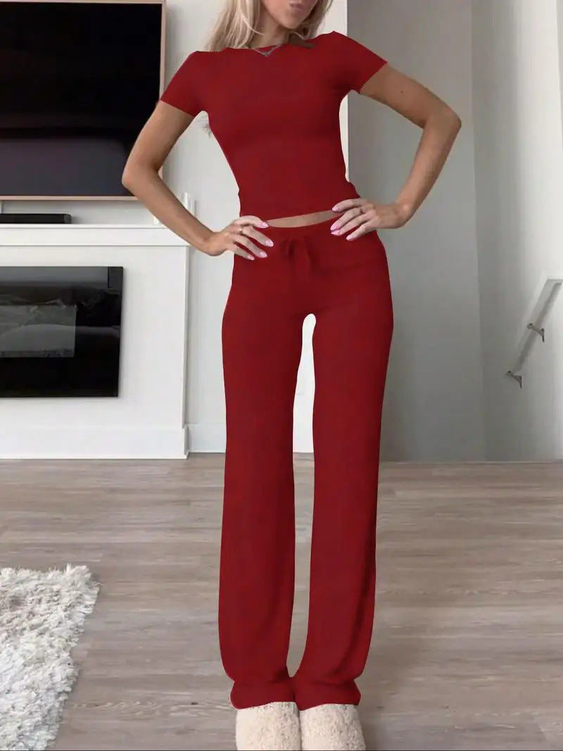 Damen lässiges Lounge-Set mit figurbetontem Oberteil und bequemer Hose R&B