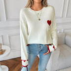 Damen Strickpullover mit Herzmotiv und strukturierter Oberfläche R&B