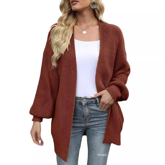 Damen Empfindlicher Grobstrick-Cardigan mit schillernden Ärmeln R&B
