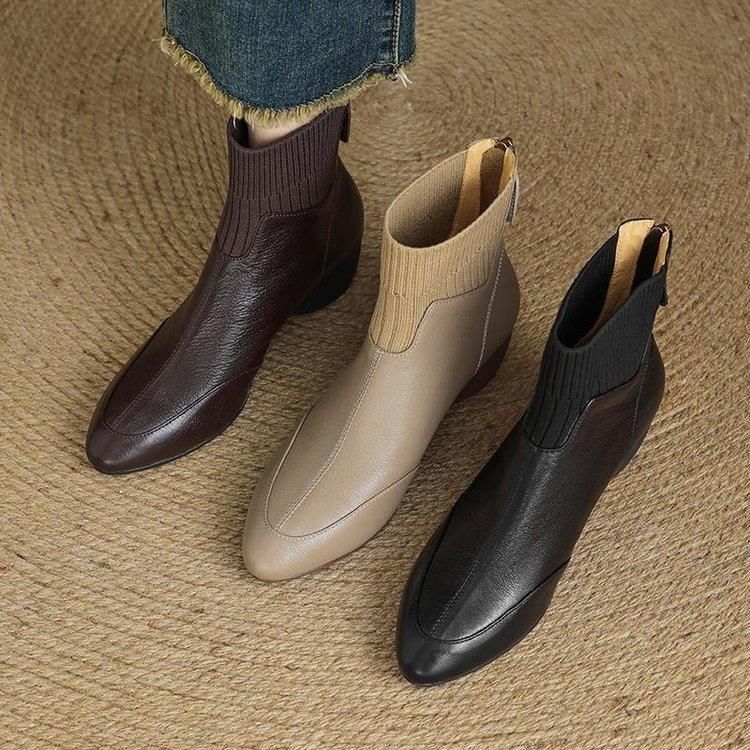 Damen Elegante Ankle Boots mit seitlichem Reißverschluss und elastischer Sockeneinstieg
