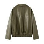 Damen elegante Kunstlederjacke mit praktischen Reißverschluss-Taschen R&B