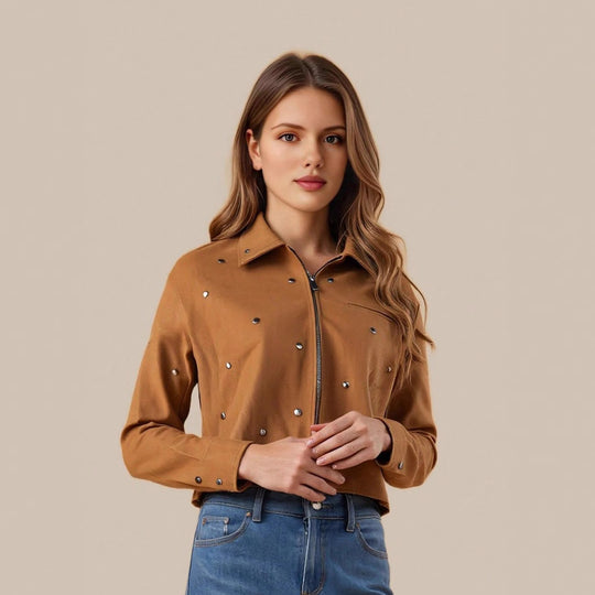 Damen modische kurz geschnittene Jacke mit Nieten R&B
