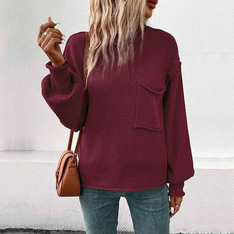 Damen lässiger Pullover mit voluminösen Ärmeln und praktischer Taschendetail R&B