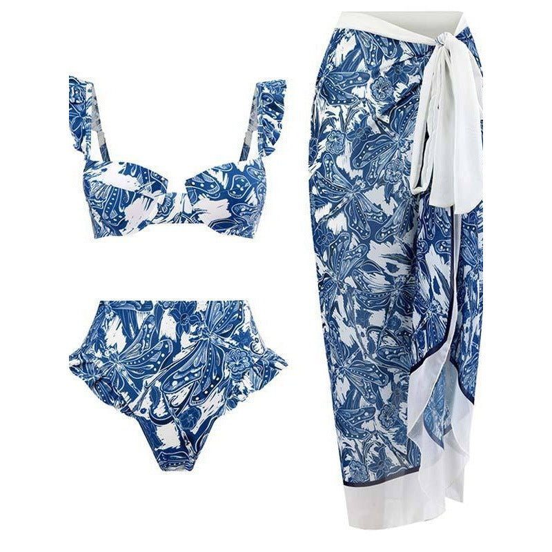 Damen Bikini-Set mit eleganter Rüschendetailierung und stylischem Überrock R&B
