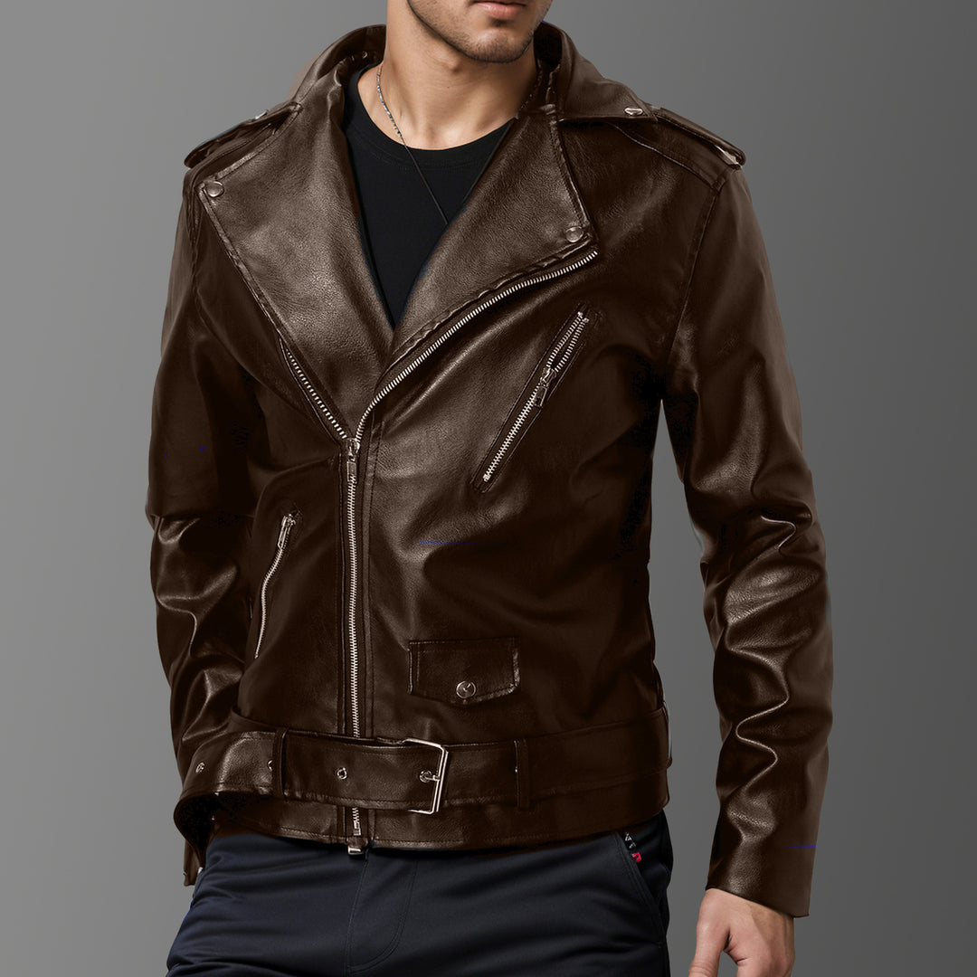 Herren Leder Bikerjacke mit Utility-Taschen