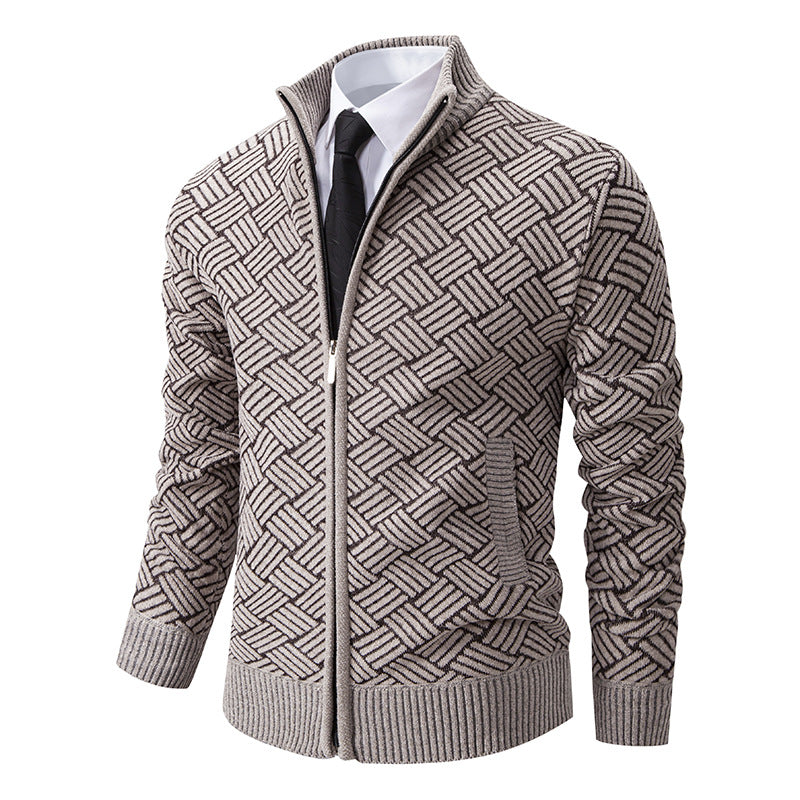 Herren Strickjacke mit modernem Zipper und kreativem Muster