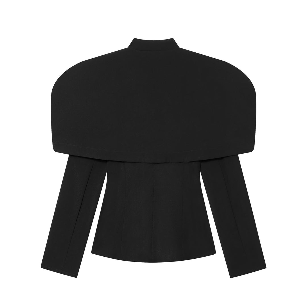 Damen elegante Blazerjacke mit übergroßen Schulterklappen und goldenen Knopfdetails R&B
