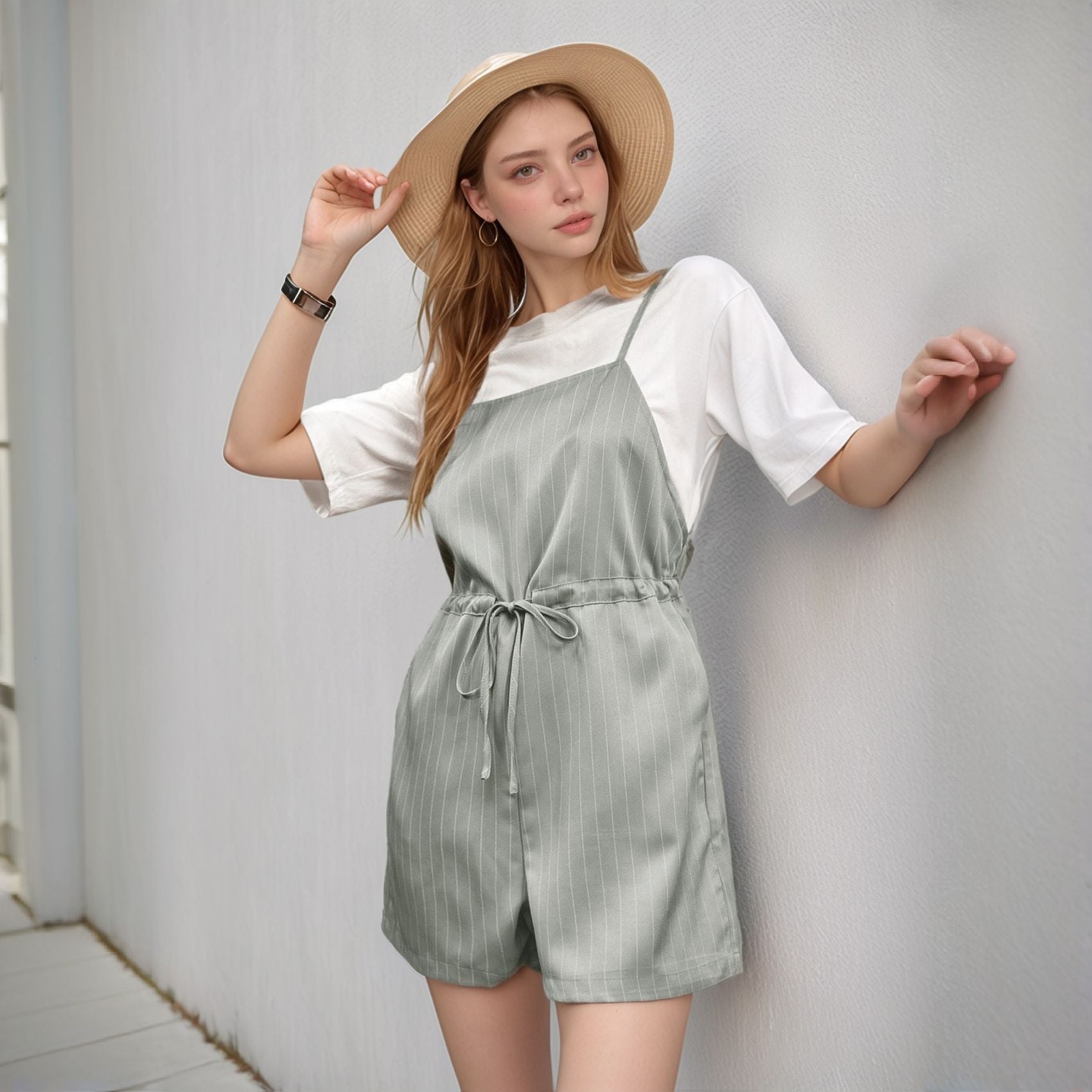 Damen Jumpsuit mit schicker Streifenoptik und verstellbarem Taillenzug R&B