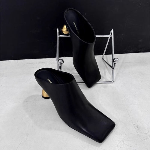 Damen elegante Mules mit goldenen Absatzakzenten R&B