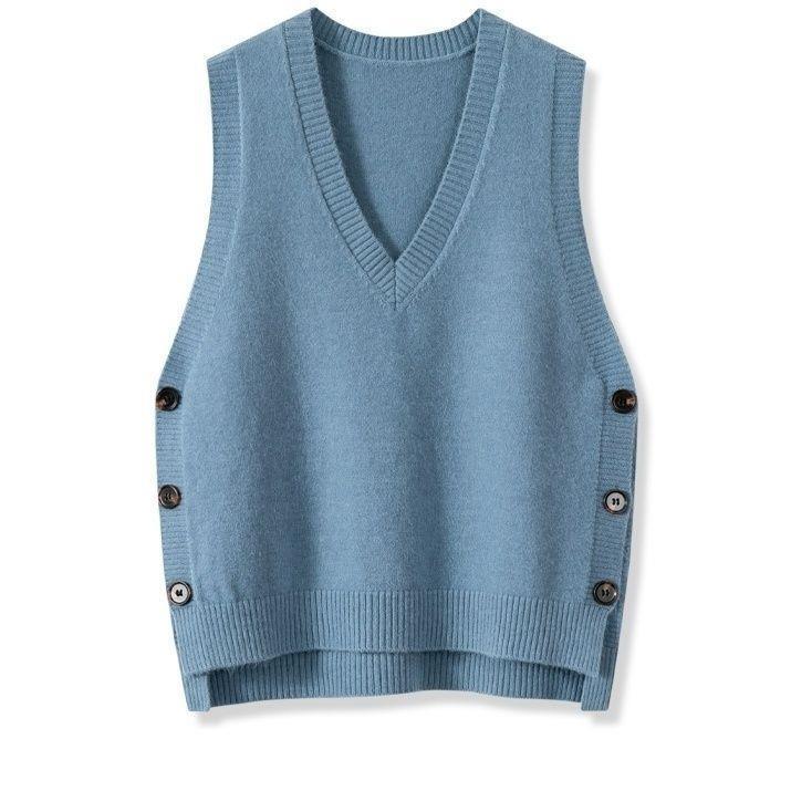 Damen Strickweste mit V-Ausschnitt und Knopfdetails R&B