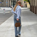 Damen lässige Oversize-Hembluse mit Streifen R&B