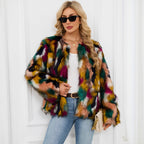 Damen Modische Kunstpelzjacke mit auffälligem Muster R&B