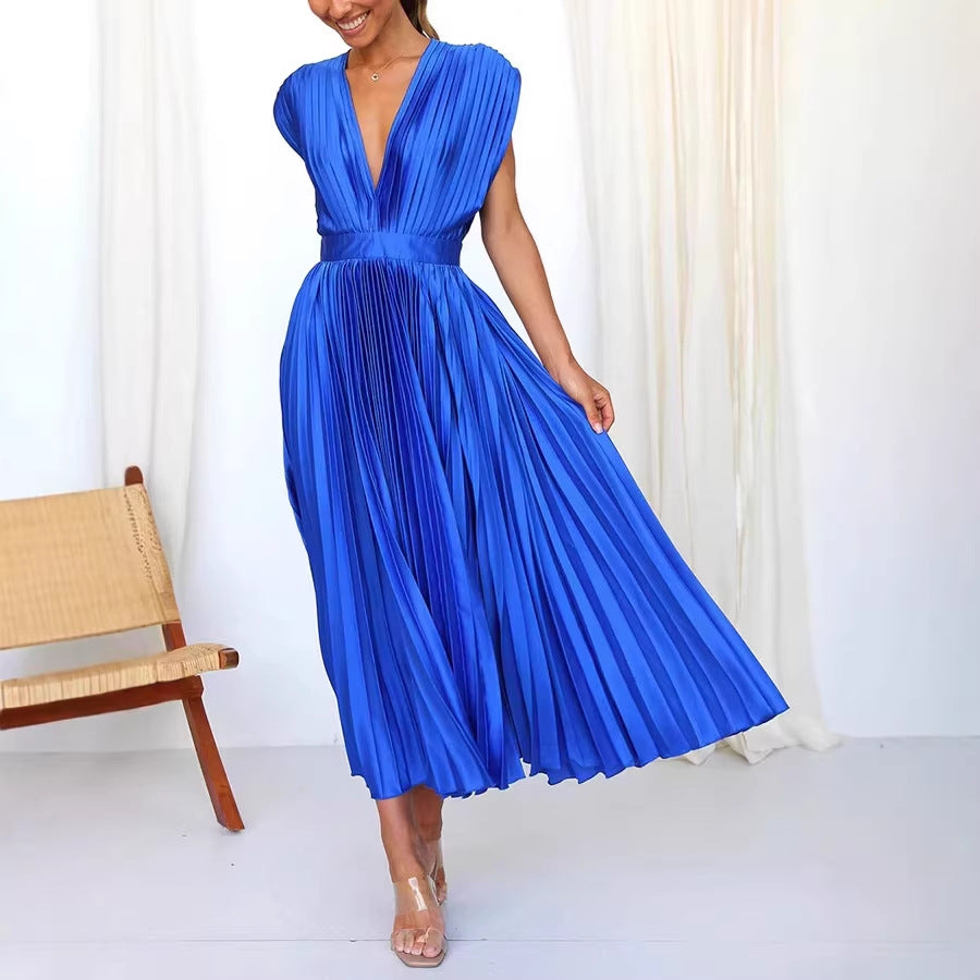 Damen Maxikleid mit Faltenwurf und tiefem V-Ausschnitt R&B