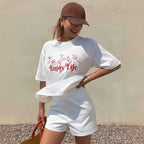 Damen Lässiges Oversize-T-Shirt mit floralem Druck und inspirierendem Schriftzug R&B