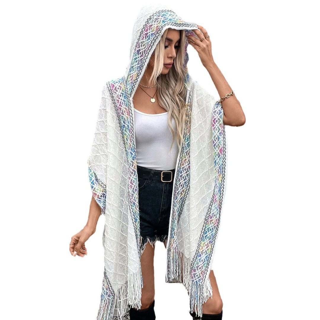 Damen eleganter Poncho mit hochwertigem Strukturdesign und Fransen R&B