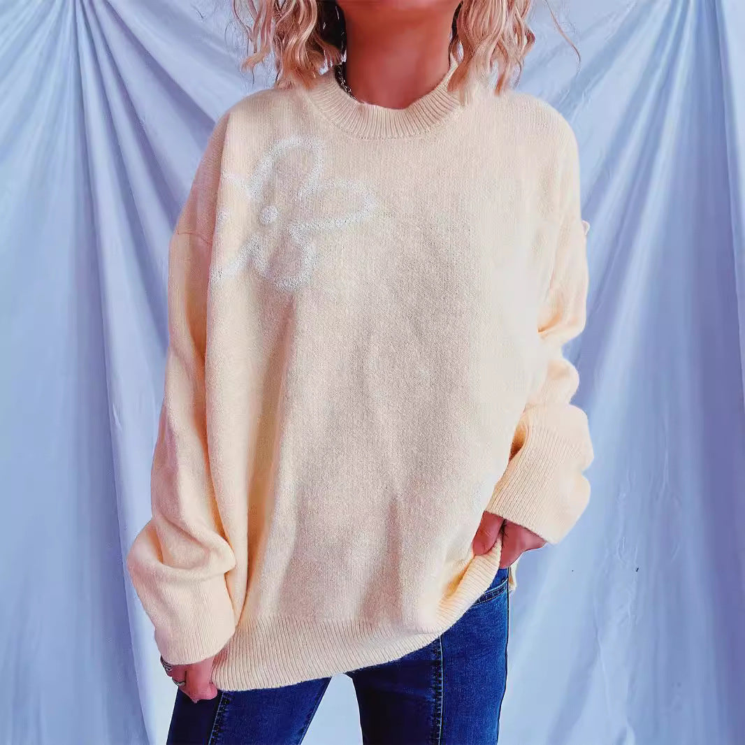 Damen Strickpullover mit floralen Akzenten und lässigem Schnitt R&B