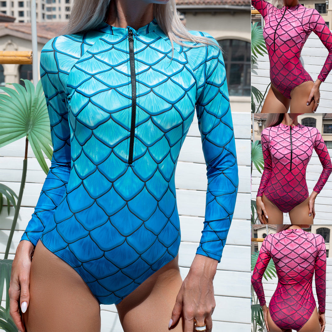 Damen Langarm-Schwimmanzug mit trendigem Fischschuppen-Design R&B