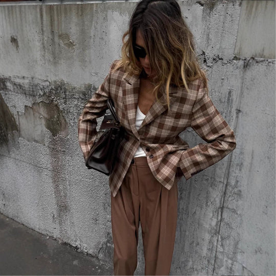 Damen Karierte Blazer- und Minirock-Kombination R&B