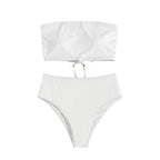 Damen Bandeau-Bikini mit hohem Bund und feinen Streifen R&B