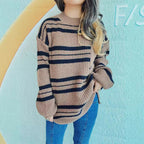 Damen lässiger Strickpullover mit modernem Streifenmuster R&B