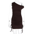 Damen figurbetontes One-Shoulder Kleid mit seitlichen Rüschen R&B