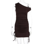Damen figurbetontes One-Shoulder Kleid mit seitlichen Rüschen R&B