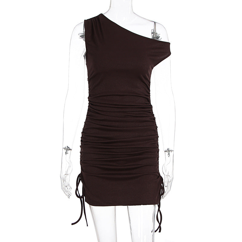 Damen figurbetontes One-Shoulder Kleid mit seitlichen Rüschen R&B
