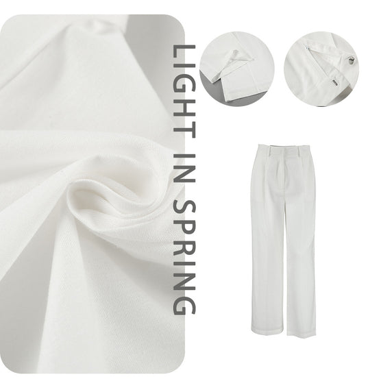 Damen Weit geschnittene Leinenhose mit elastischem Bund und hohem Taillenbund R&B