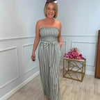 Damen Eleganter Jumpsuit mit gestreiftem Design und Gürtel R&B