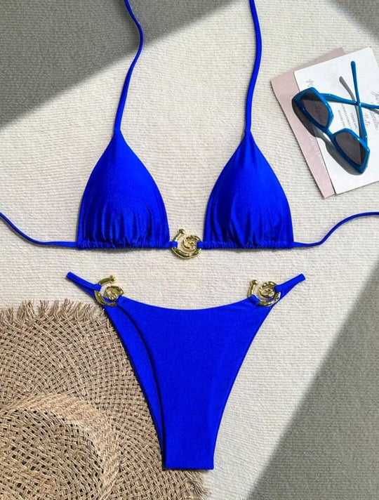 Damen Triangel-Bikini mit raffiniertem Gold-Detail R&B