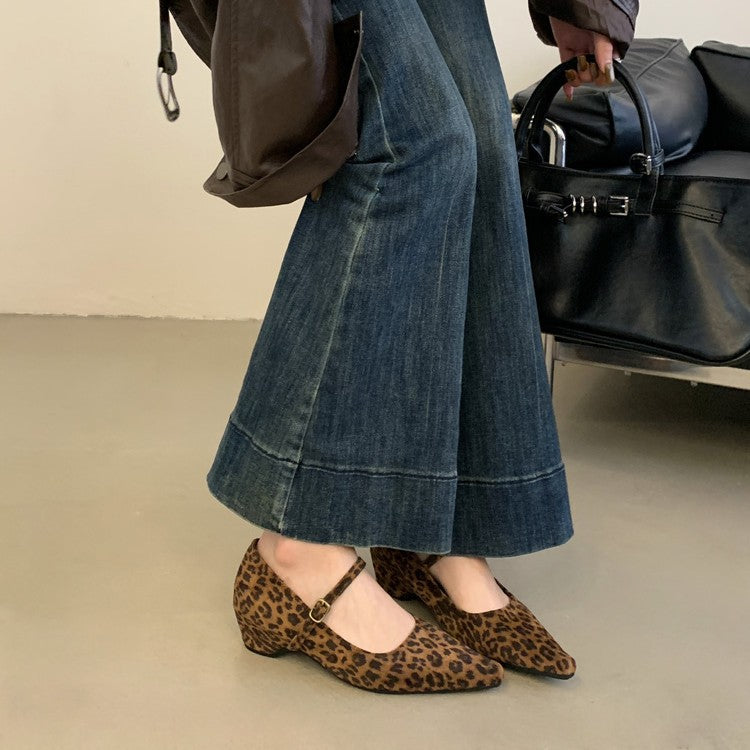 Damen elegante Ballerinas mit verstellbarem Riemen und feiner Wildlederoberfläche R&B