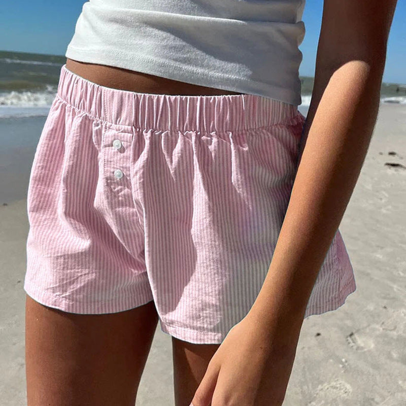 Damen bequeme Baumwollshorts mit Knopfdetails R&B