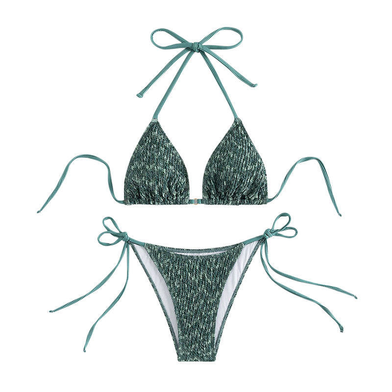 Damen Triangel-Bikini mit eleganten Bindändern und rippierter Textur