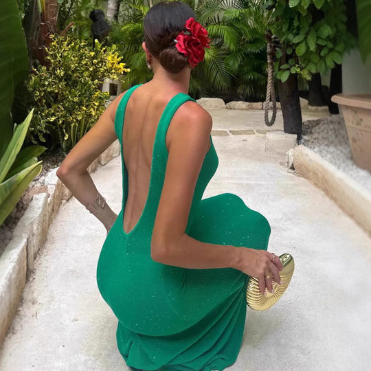 Damen elegantes Maxikleid mit tiefem Rückenausschnitt R&B