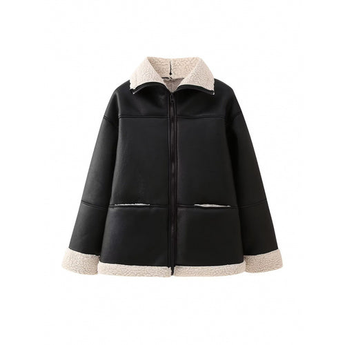 Damen Kunstlederjacke mit gemütlichem Teddyfutter und praktischen Taschen R&B