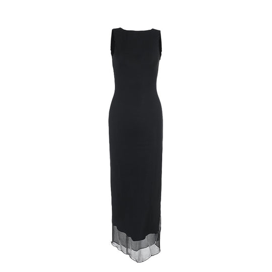 Damen zeitloses Maxikleid mit transparentem Saum R&B