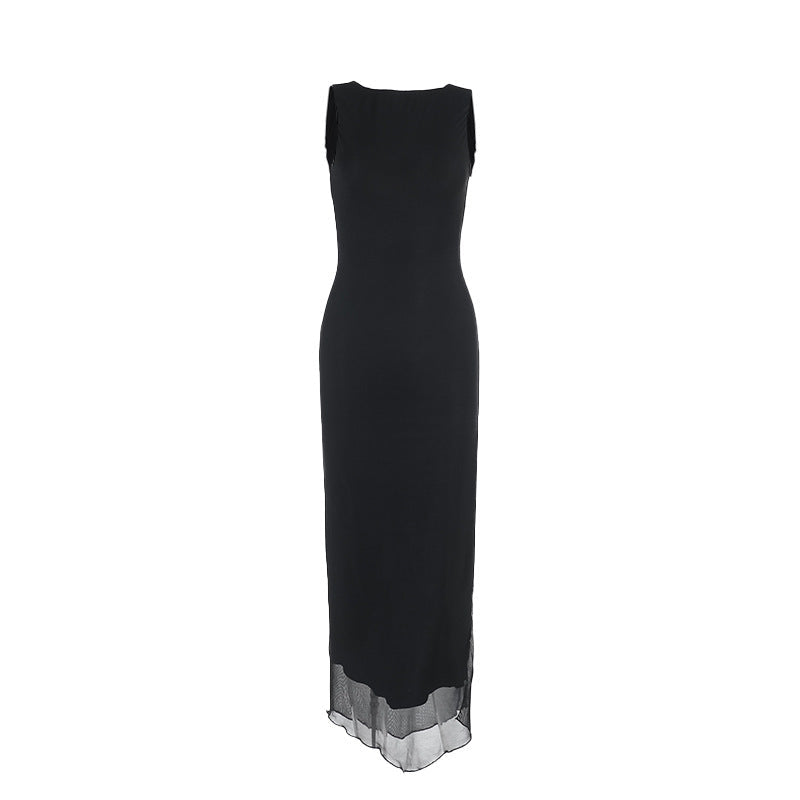 Damen zeitloses Maxikleid mit transparentem Saum R&B