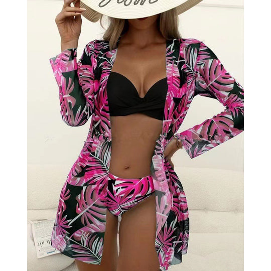Damen Strandcover-Up mit modischem Blumendruck und langen Ärmeln R&B