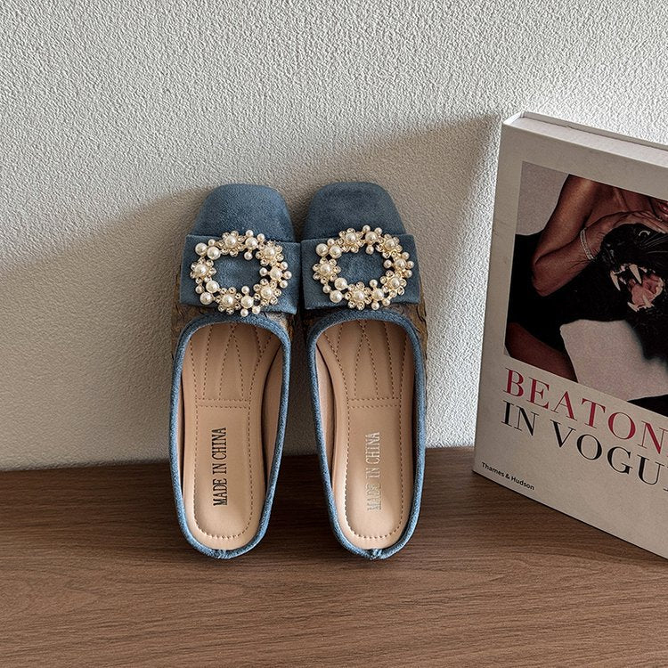 Damen Slipper mit eleganter Perlenschließe R&B