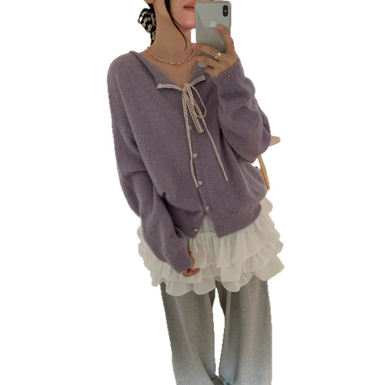 Damen Verspielte Strickjacke mit Schleifenverzierung R&B