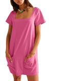 Damen lockeres Sommerkleid mit quadratischem Ausschnitt und praktischen Taschen R&B