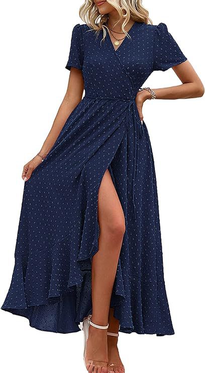 Damen Wickelmaxikleid mit eleganter Raffung und asymmetrischem Saum R&B