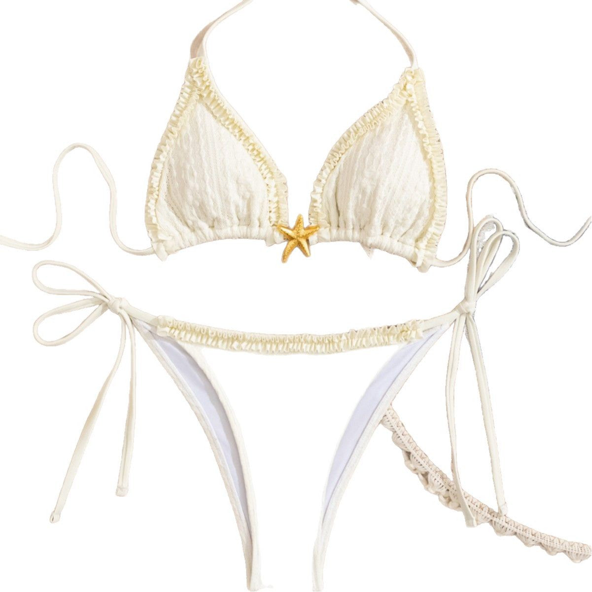 Damen Triangel-Bikini mit zarten Rüschendetails und eleganter Muschel-Applikation R&B